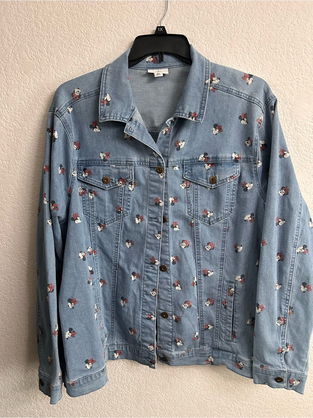 Disney Light Blue Denim Jacket with Red & White Mickey Prints